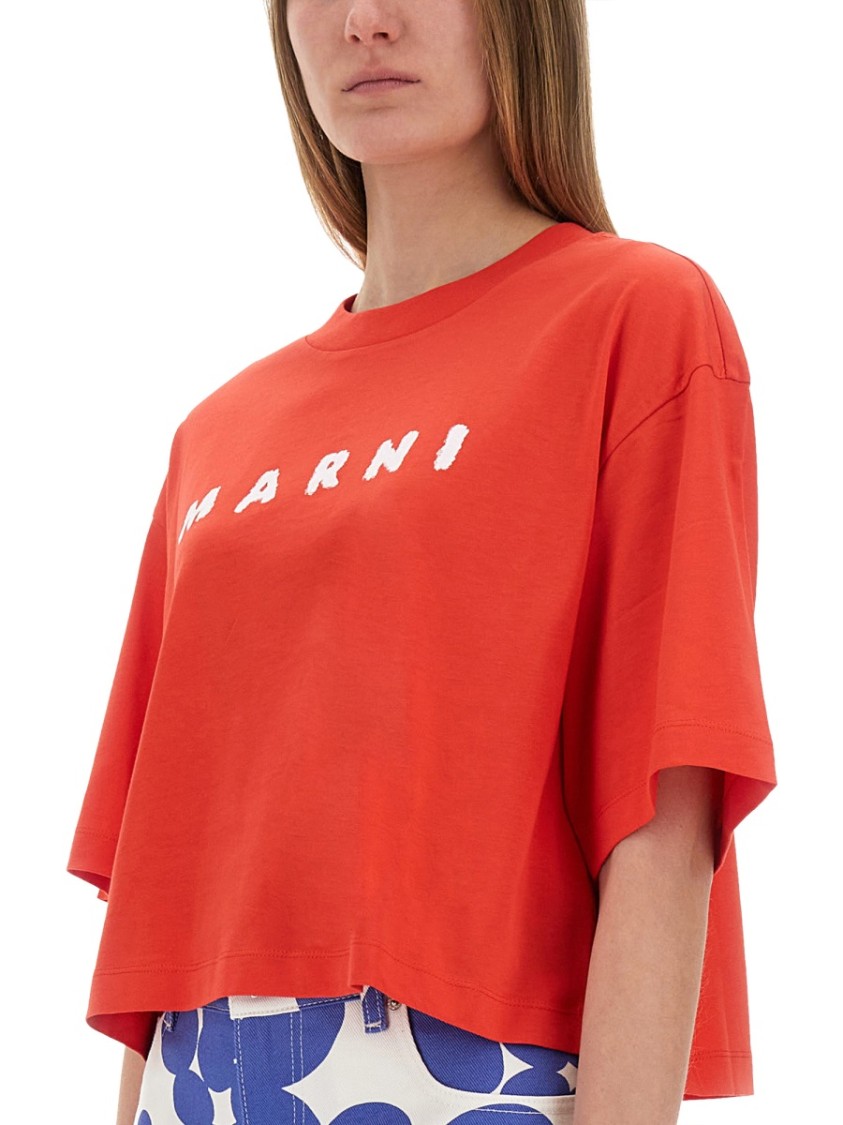 Shop Marni Boxy Cropped Red Jersey T-shirt