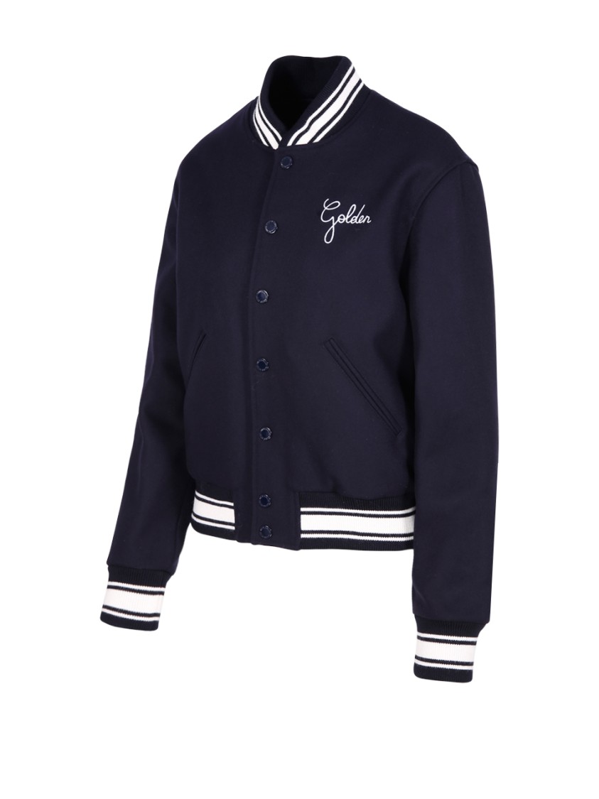 Golden Goose Dark Blue Virgin Wool Bomber Jacket