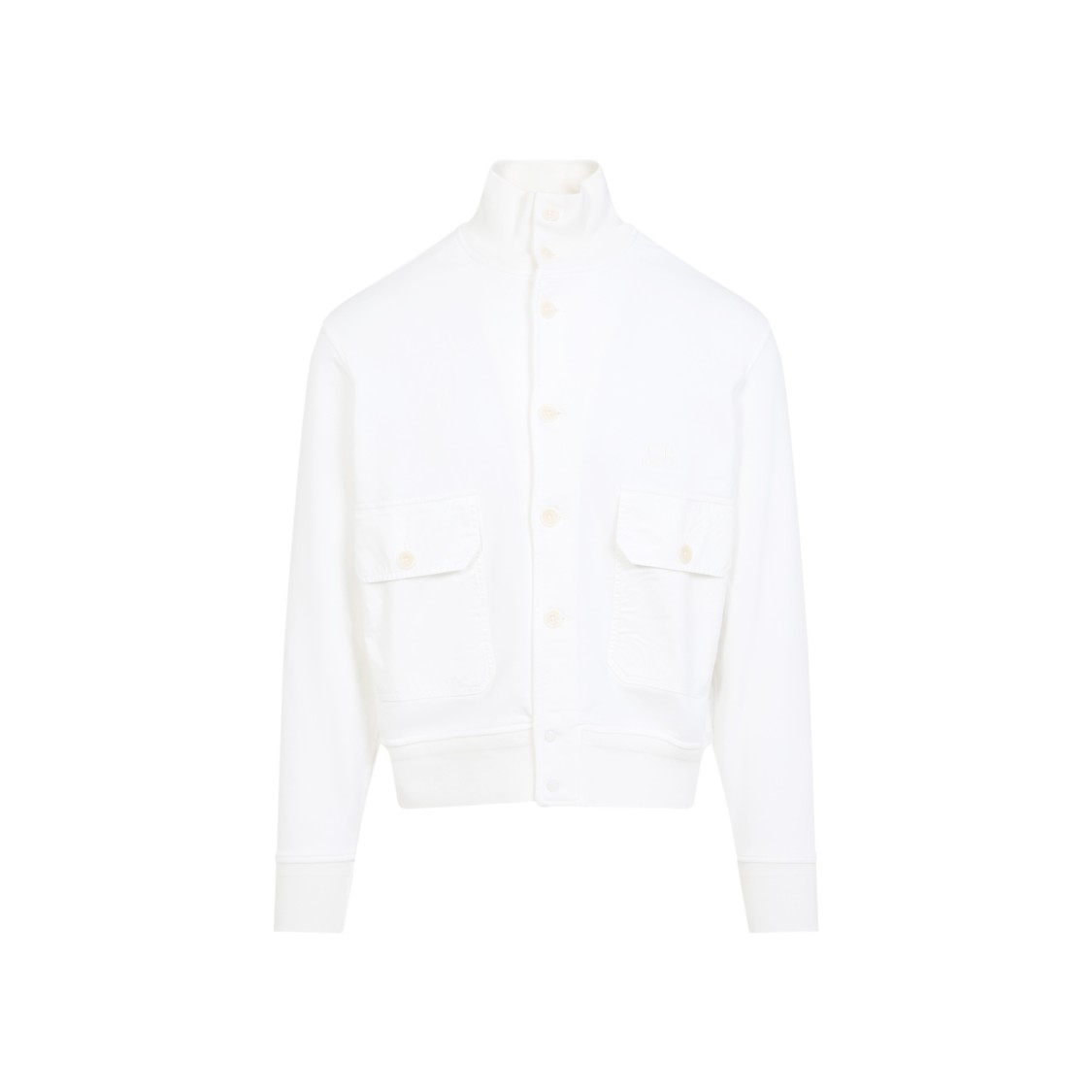 C.p. Company High-collared Button-up Jacket With Ribbed Details In White
