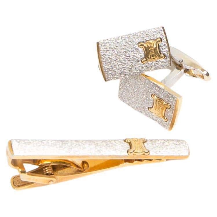 Celine Gold-tone "triomphe" Cufflinks And Tie Link Set In Gold