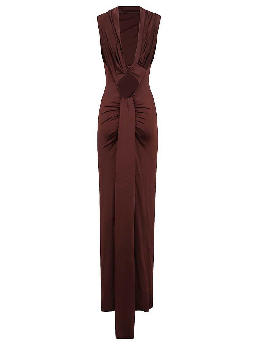 Victoria Beckham Womens Coco Twisted Sleeveless Stretch-woven Maxi Dress In Brown