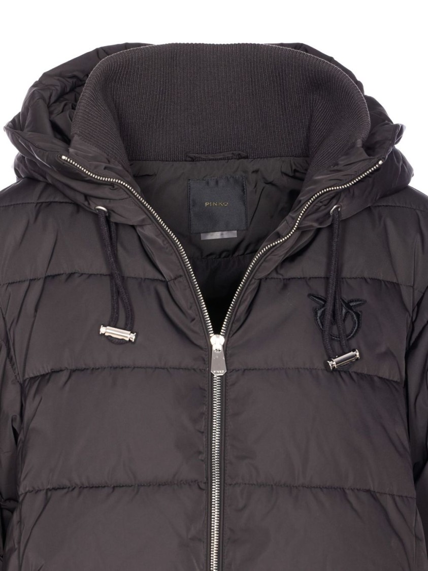 Pinko Puffer Jacket With Hood And Horizontal Quilting In Brown