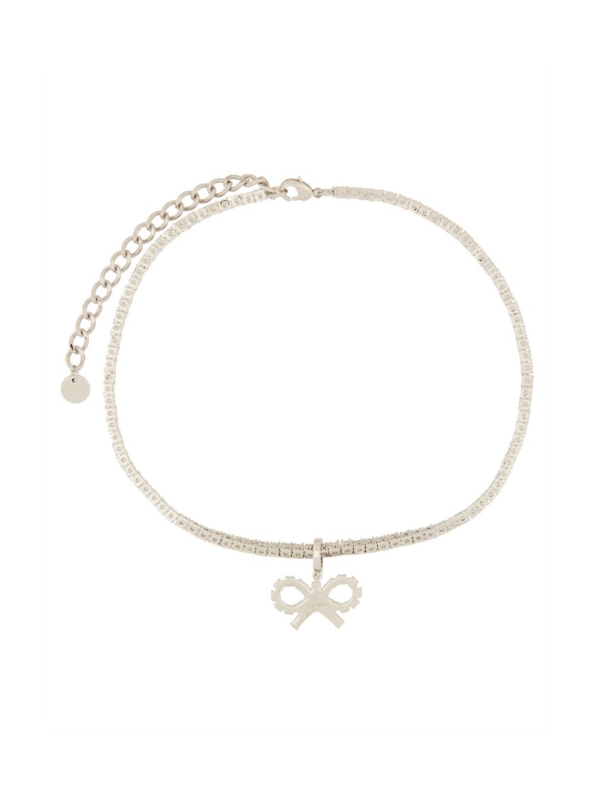 Self-portrait "tennis" Necklace With Bow In Silver