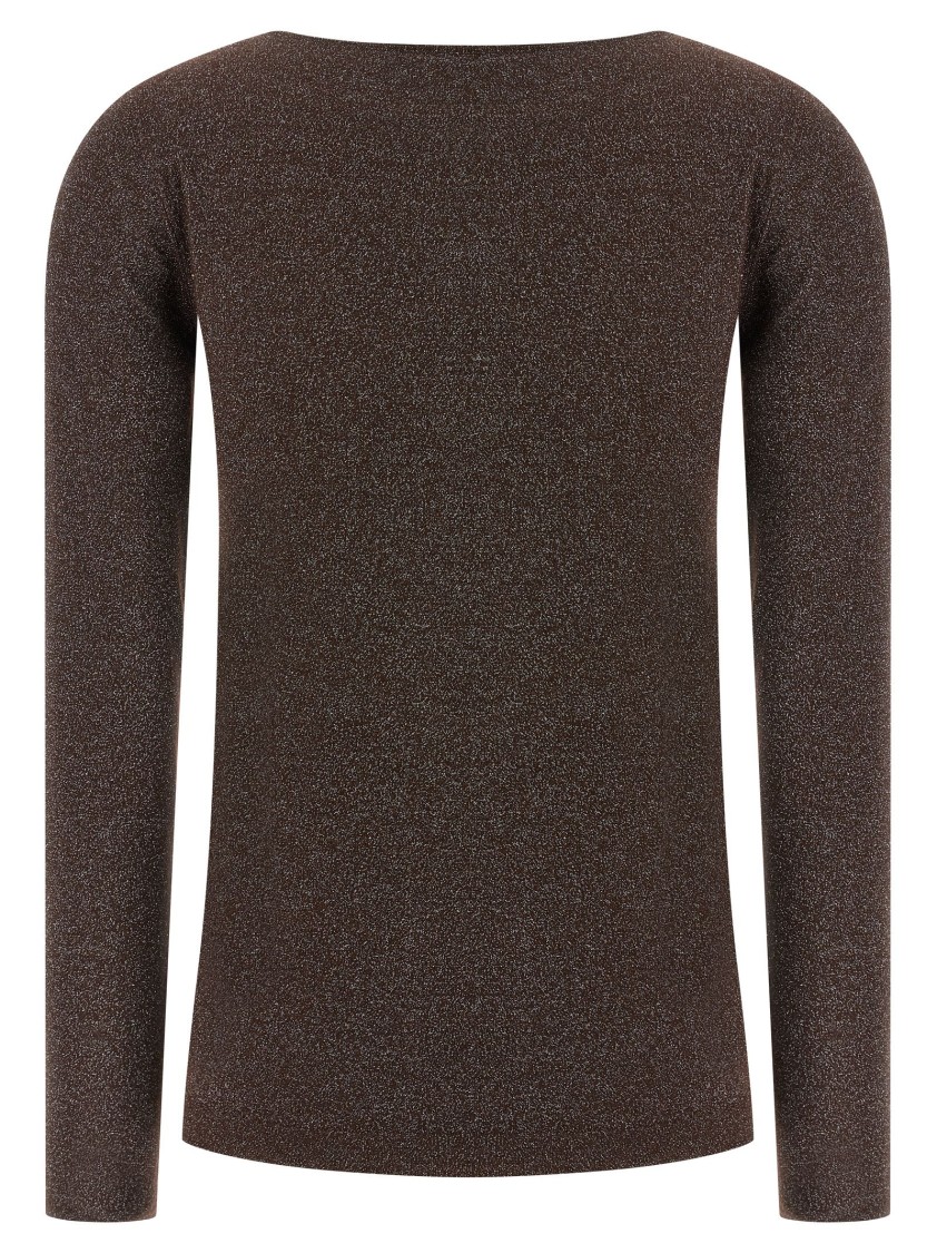 Brunello Cucinelli Shimmering Metallic Knit Top With Long Sleeves In Black