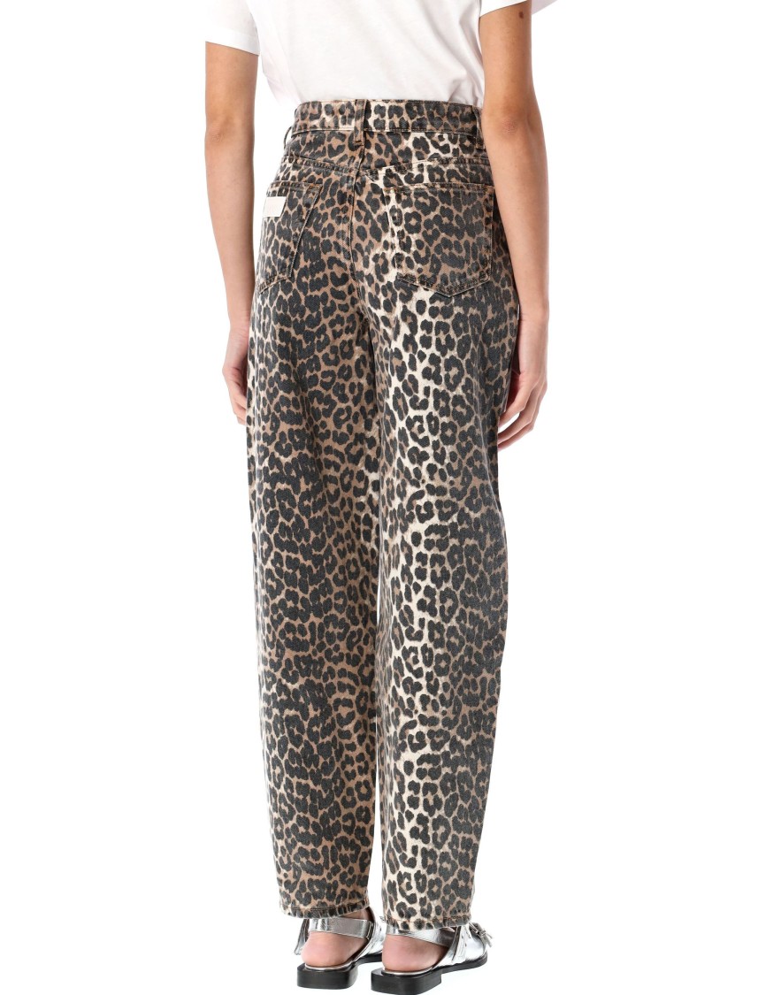 Ganni Stary Barrel Jeans In Leopard In Brown