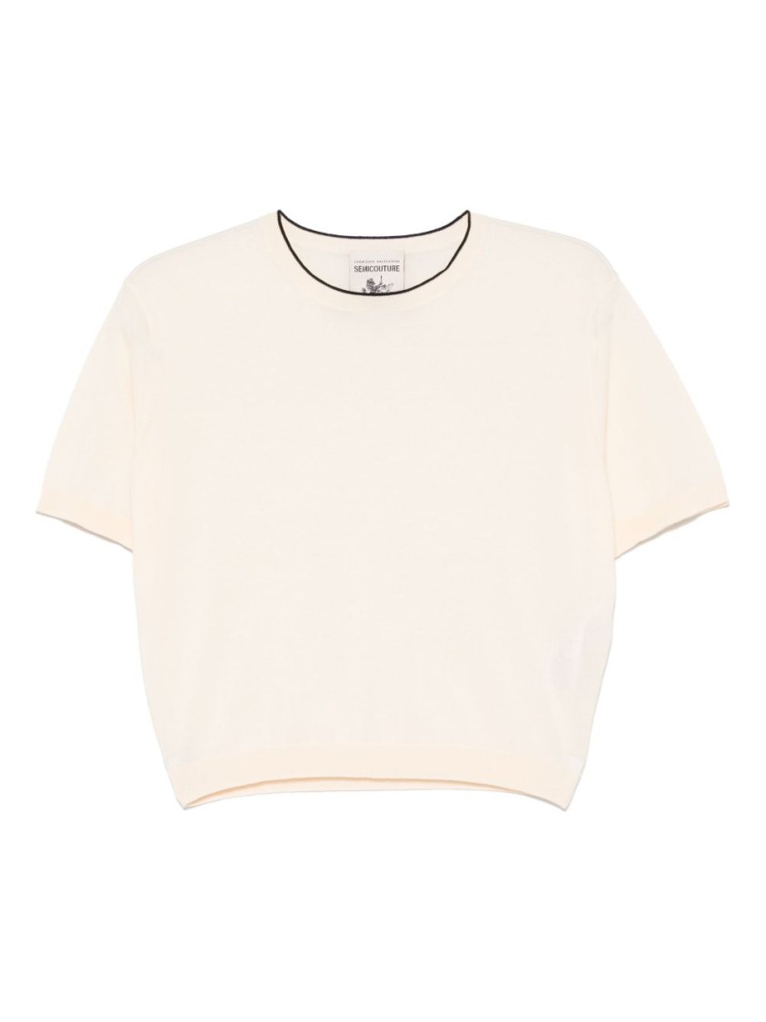 Semicouture Semi Couture Relaxed Cropped Beige Cotton Sweater