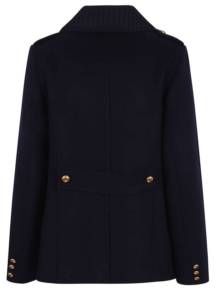 P.a.r.o.s.h Parosh Pure Wool Blazer With Gold Button Accents And Ribbed Knit Collar In Black
