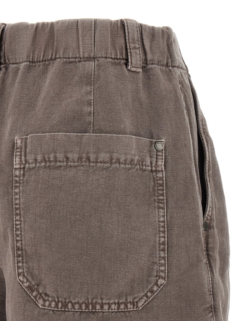 Brunello Cucinelli Garment-dyed Brown Linen Cotton Shorts In Brown