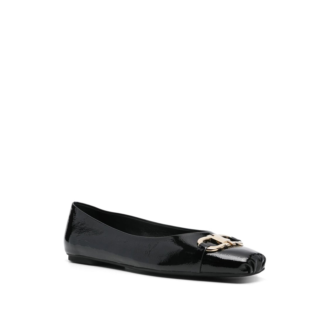 Ferragamo Gancini Buckle Patent Leather Ballet Flats In Black