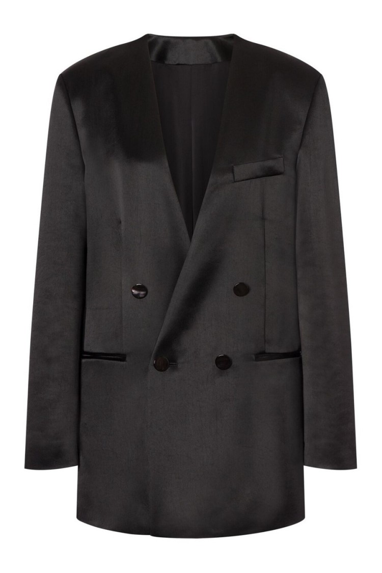 Philosophy Di Lorenzo Serafini Double-breasted Blazer With Structured Shoulders And Sheen In Black