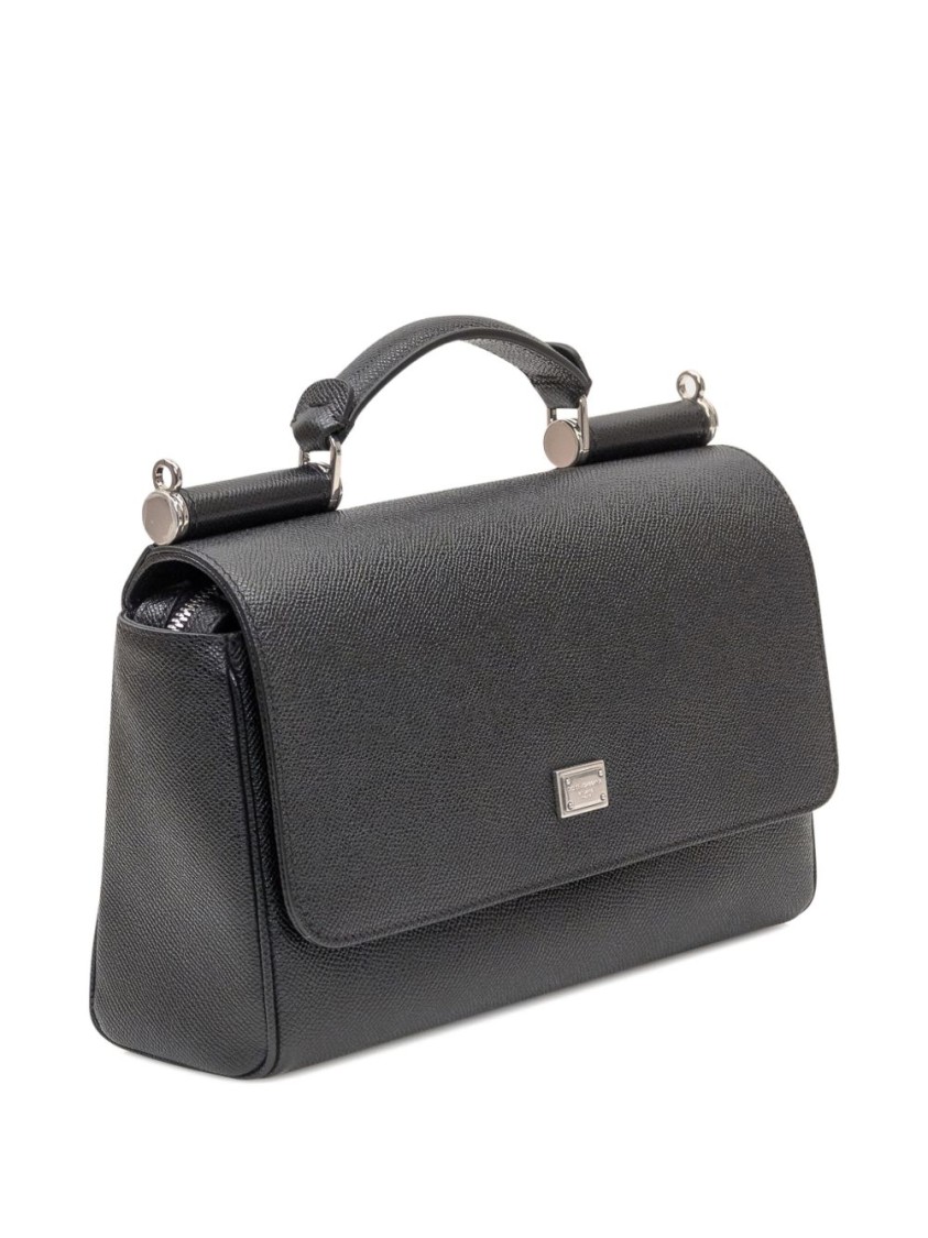 Dolce & Gabbana Structured Black Bag With Top Handle And Detachable Strap In Black
