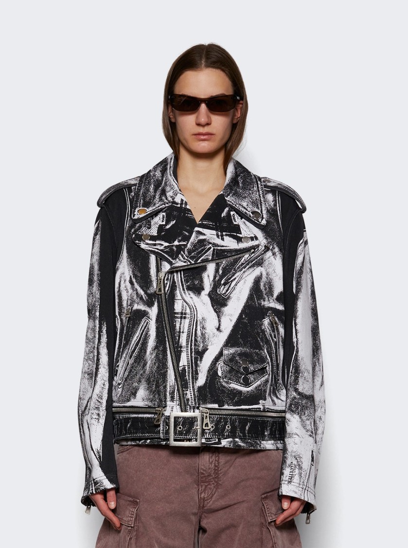 JEAN PAUL GAULTIER JEAN PAUL GAULTIER TROMPE-LÂOEIL PERFECTO COTTON CANVAS JACKET BLACK AND WHITE