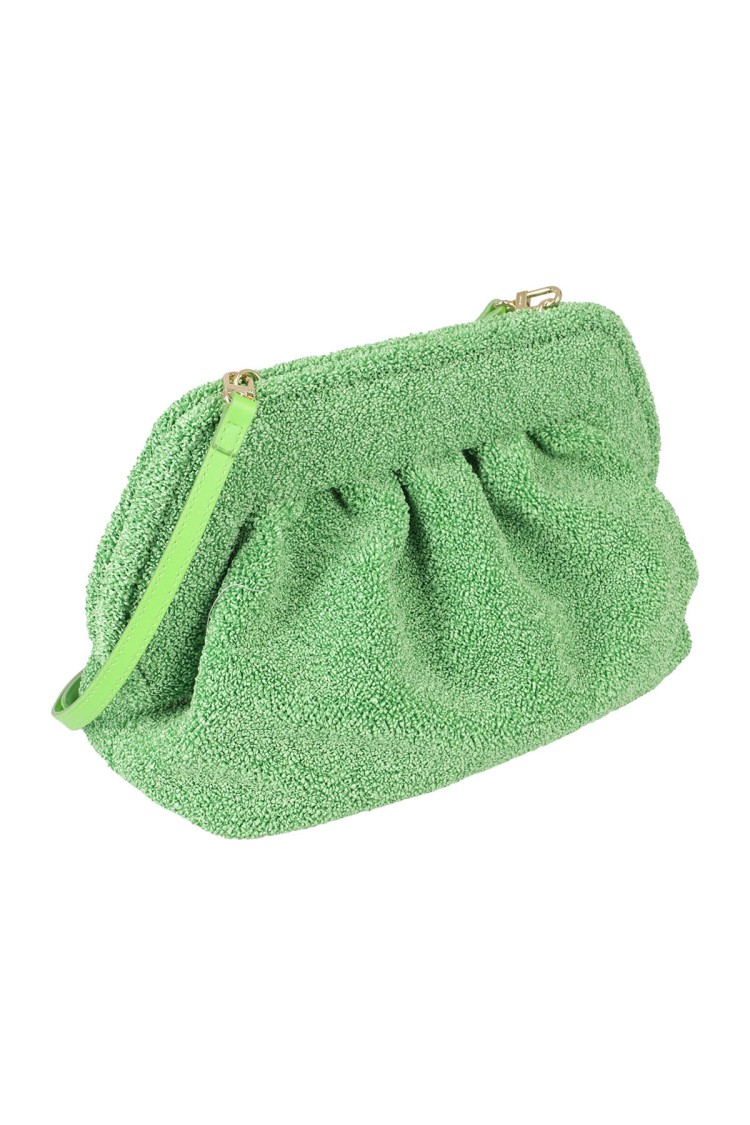 Themoirè Textured Shoulder Bag With Adjustable Strap In Green