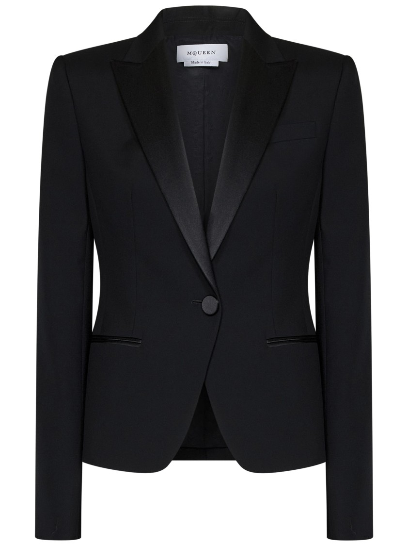 Alexander Mcqueen Black Tuxedo Jacket With Duchesse Details In Black