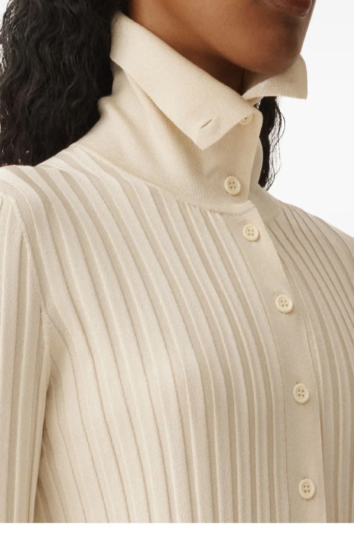 Fabiana Filippi Ribbed High Collar Top With Button-down Front In Neutral