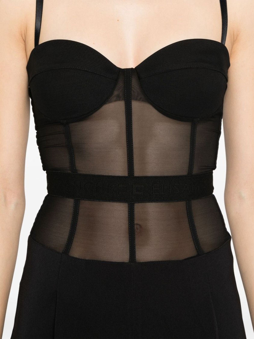 Elisabetta Franchi High-waisted Tailored Pants With Sheer Waistband Detail In Black