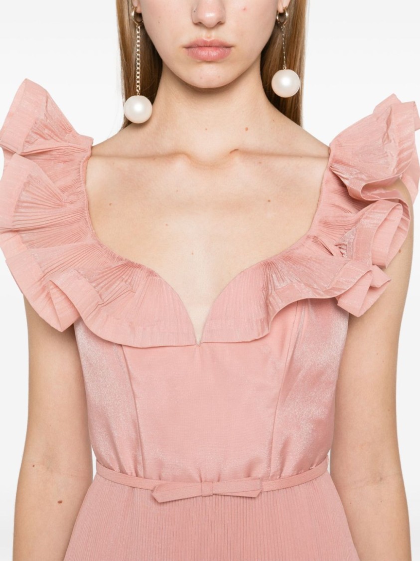 Shop Zimmermann Coral Pink Midi Dress With Pleated Skirt