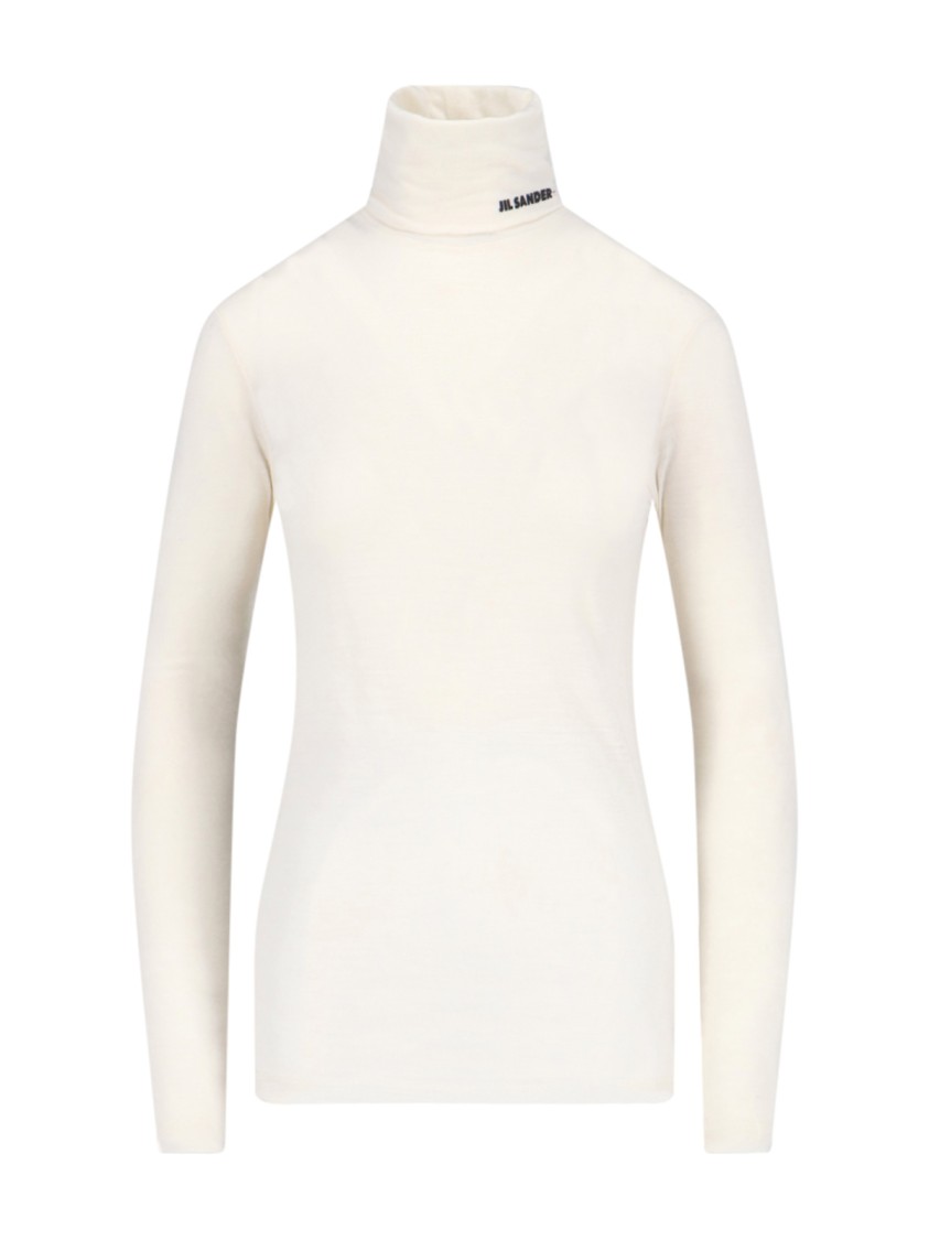 Jil Sander Logo Wool Blend Jersey Turtleneck Top