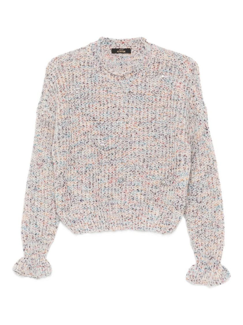 Twinset Twin-set Textured Knit Sweater With Ruffled Edges In Multi