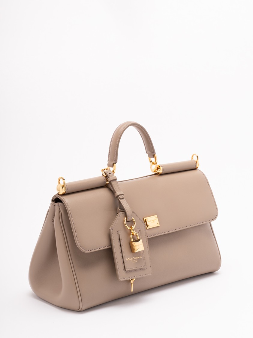 Dolce & Gabbana Structured Calf Leather Shoulder Bag In Brown