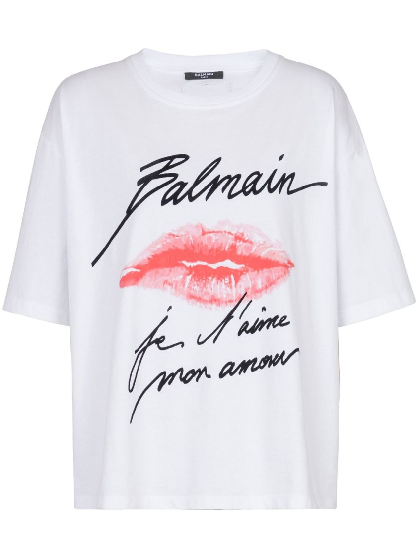 Balmain Graphic Kiss Print T-shirt With Relaxed Fit In White