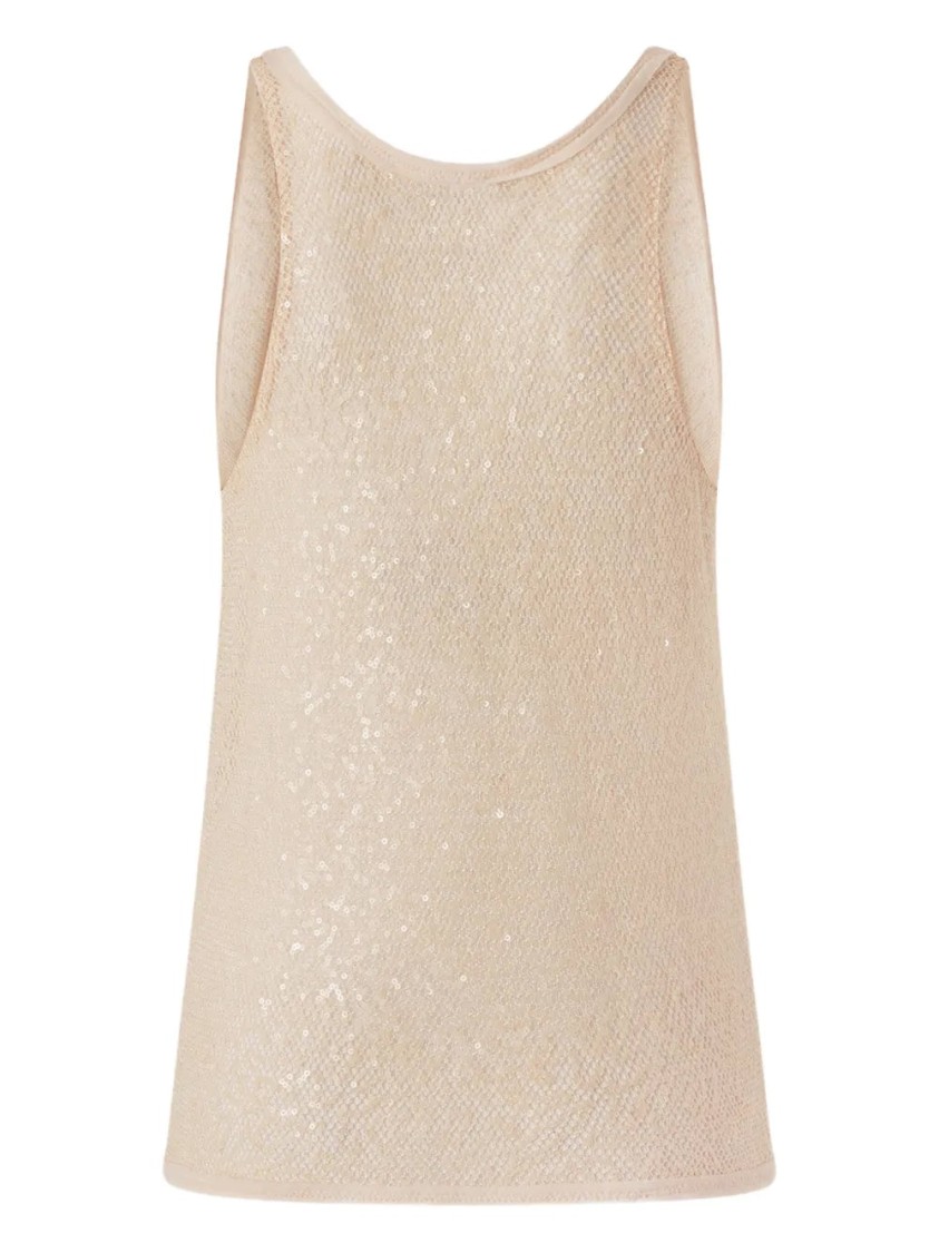 Pinko Sequinned Mesh Vest Top In Neutral