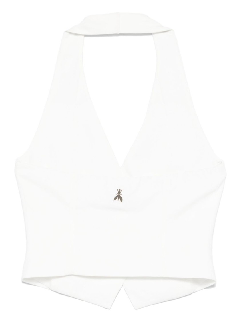PATRIZIA PEPE PATRIZIA PEPE SLEEVELESS WHITE POLYESTER VEST WITH DEEP V-NECK 