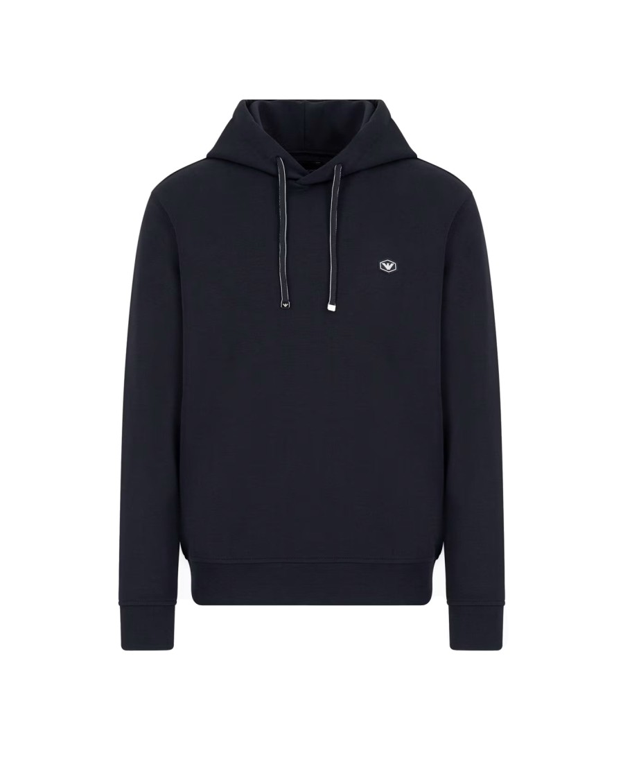 Emporio Armani Drawstring Hooded Sweatshirt With Logo Patch In Black