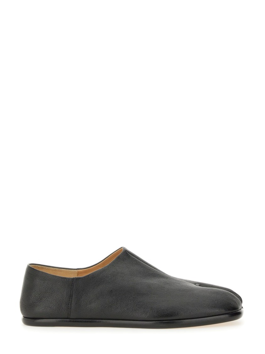 Maison Margiela Tabi Grey Branded Leather Slip On In Black