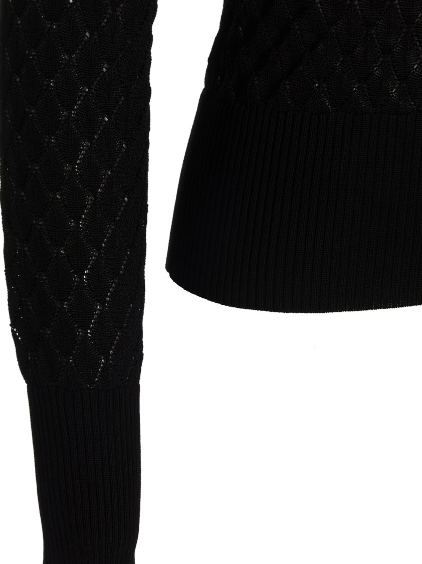 Sapio Diamond Pattern Knit Polo Shirt In Black