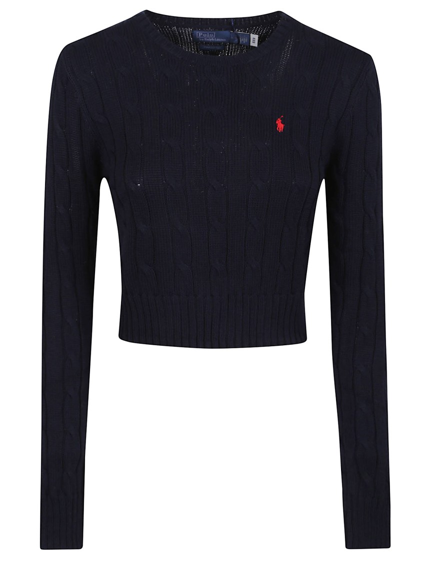 Polo Ralph Lauren Crop Length Cable Knit Pullover With Ribbed Details