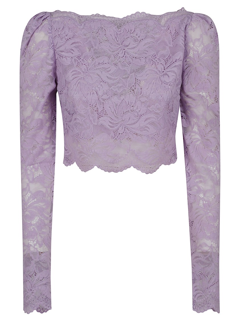 Rabanne Lavender Lace-effect Top With Boat Neckline In Purple