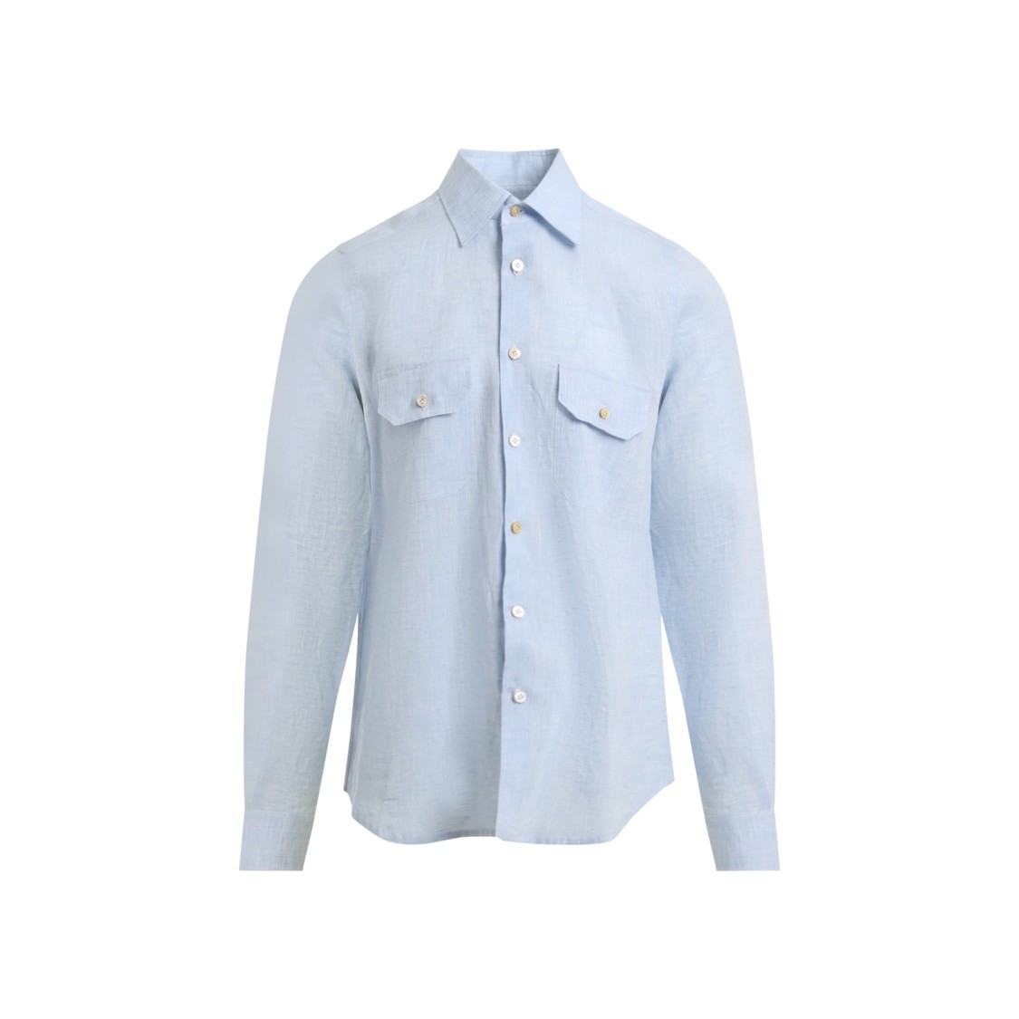 Shop Kiton Classic Blue Linen Shirt