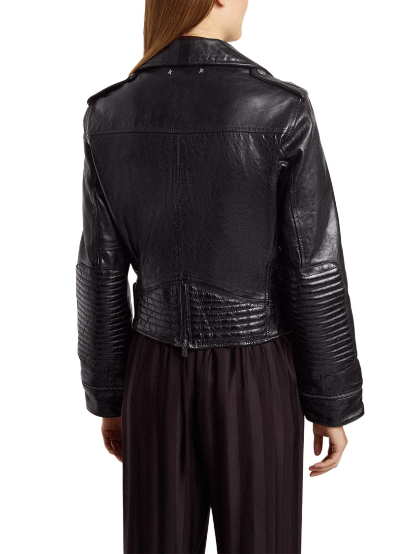 Golden Goose Black Leather Jacket With A Glossy Effect In Black