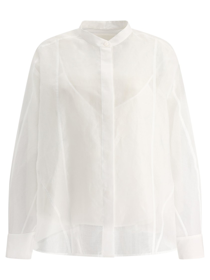 Jil Sander White Shirt With Sheer Petticoat Layer And Mandarin Collar In White