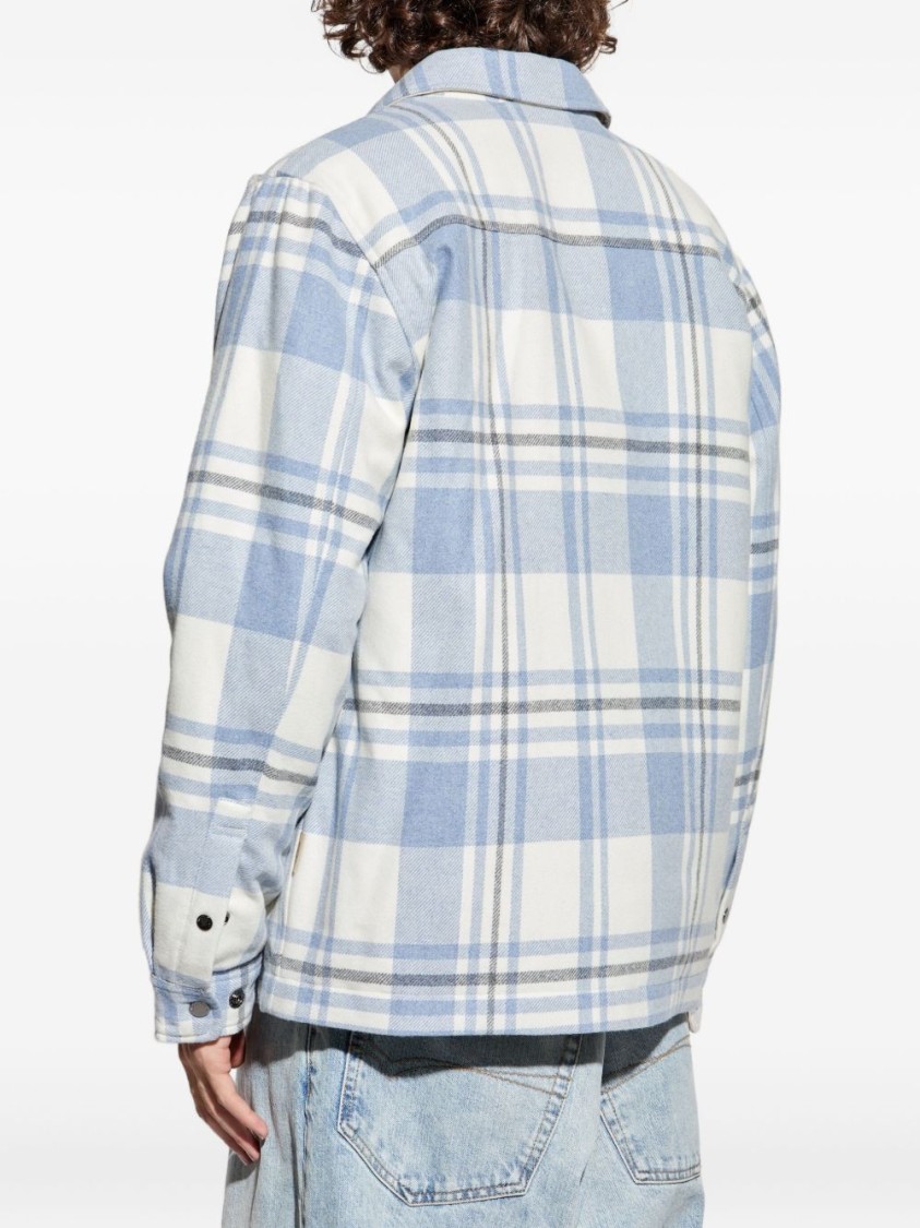 Woolrich Plaid Logo Jacket With Structured Collar In White