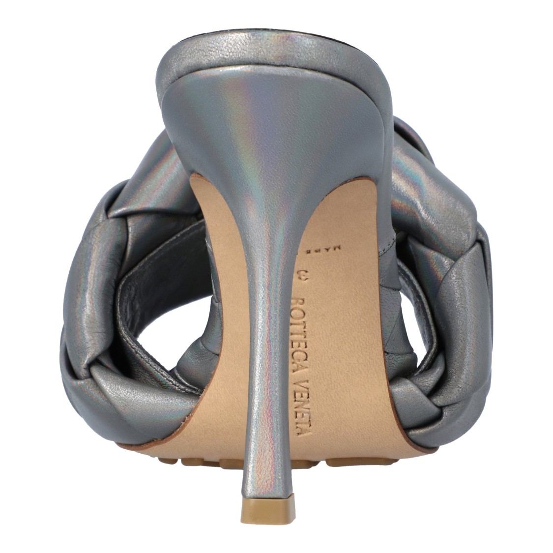 Bottega Veneta Intrecciato Metallic Leather Mules In Gray