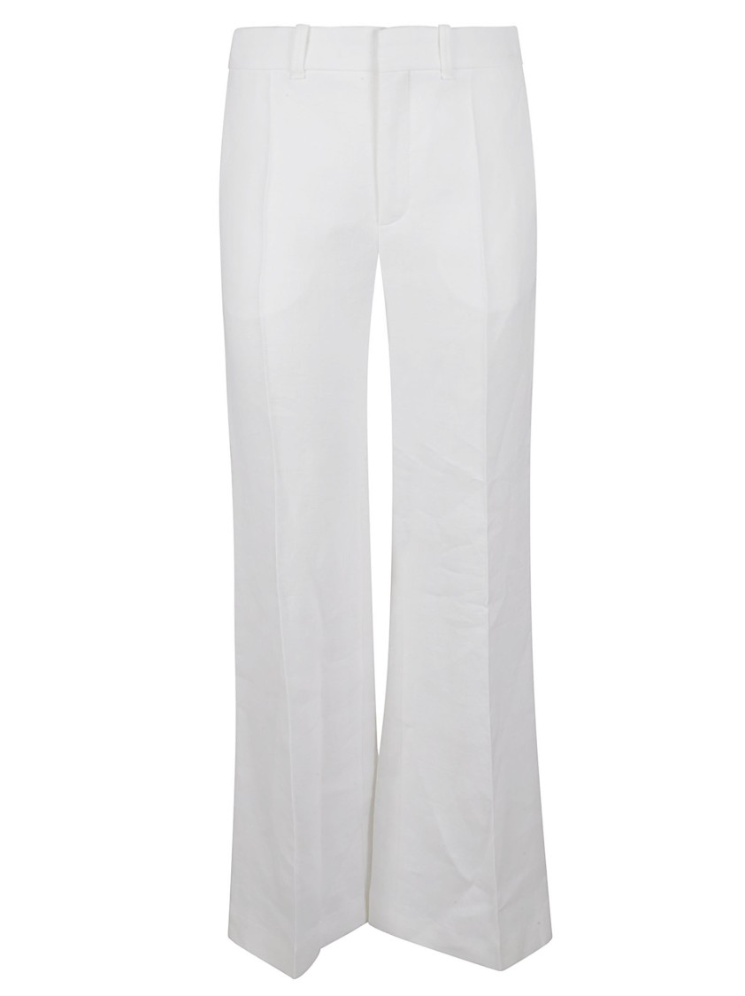 Chloé Flared White Trousers In Silk-linen Blend