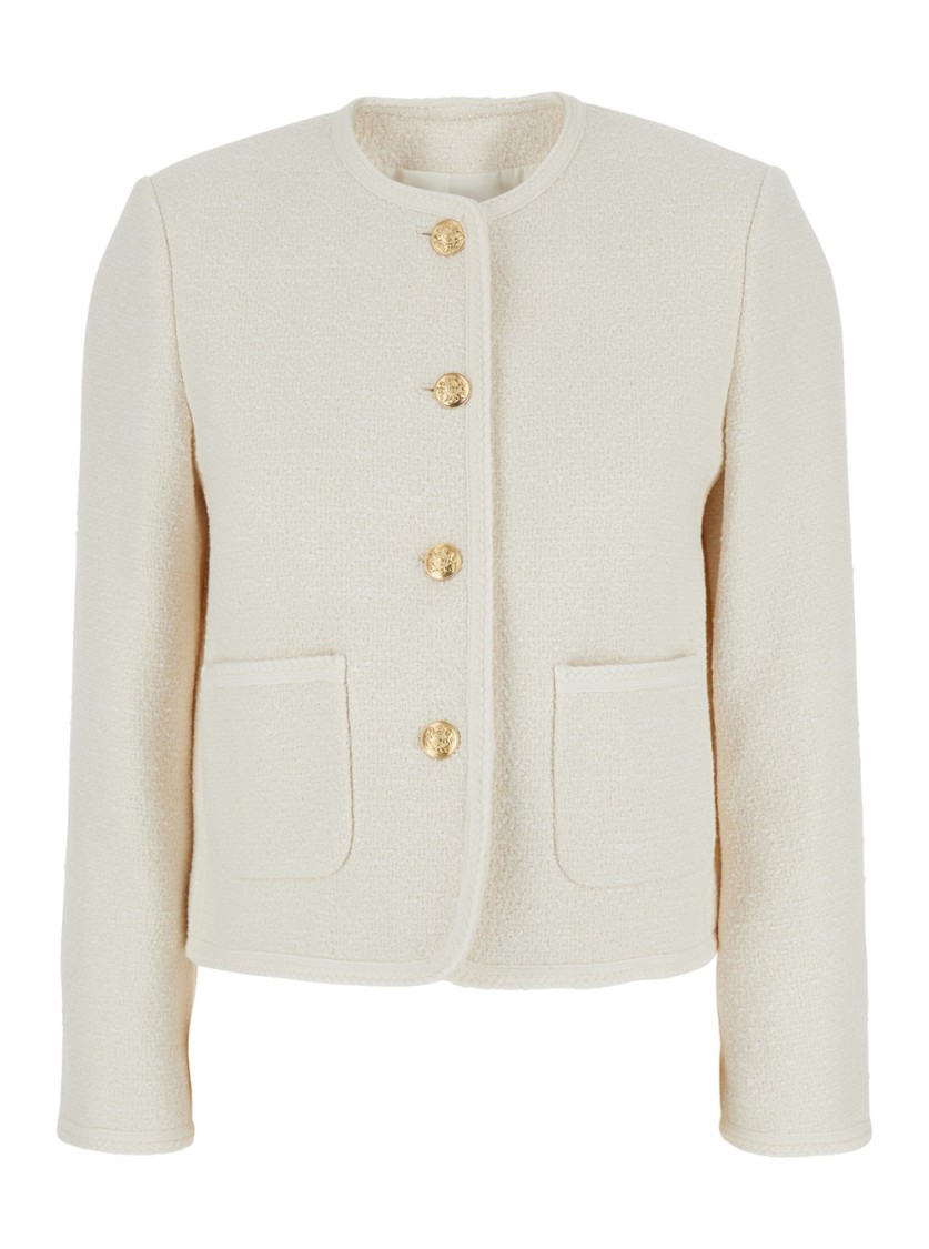 Dunst White Jacket With Round Neck And Front Jewel Button Cllosure In Cotton Blend Woman
