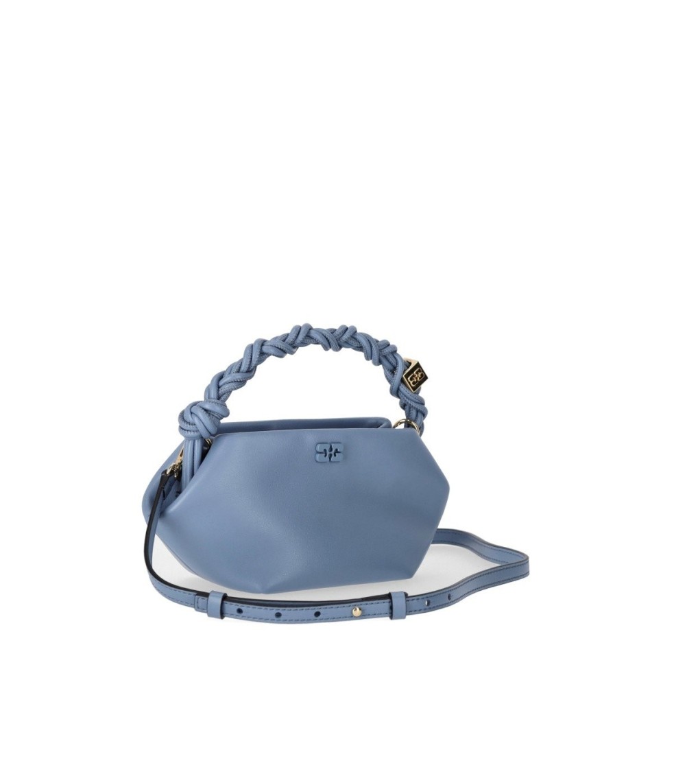 Ganni Mini Bou Leather Top Handle Bag In Blue