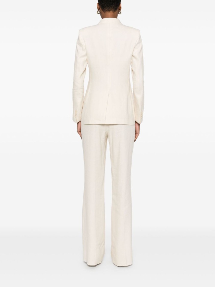 Tagliatore Double-breasted Blazer With Flared Trousers In Textured Fabric In Neutrals