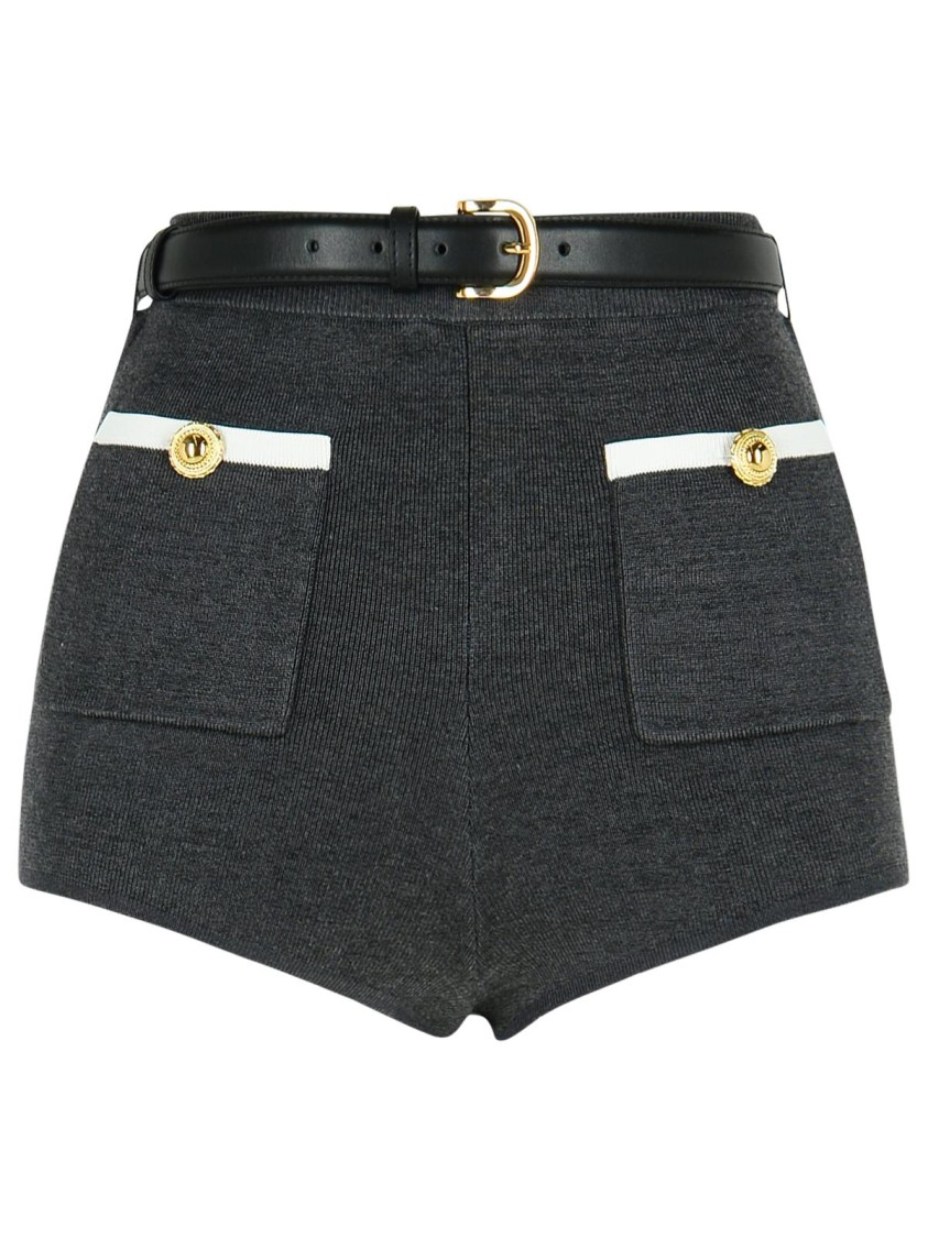 Self-portrait Ribbed Stretch Viscose Blend Shorts With Contrast Trim In Black