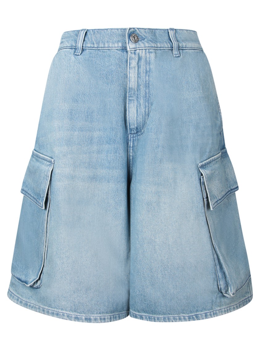 Jw Anderson Light Blue Bermuda Shorts With Cargo Pockets And Logo Patch On The Back In Denim Man In Blue