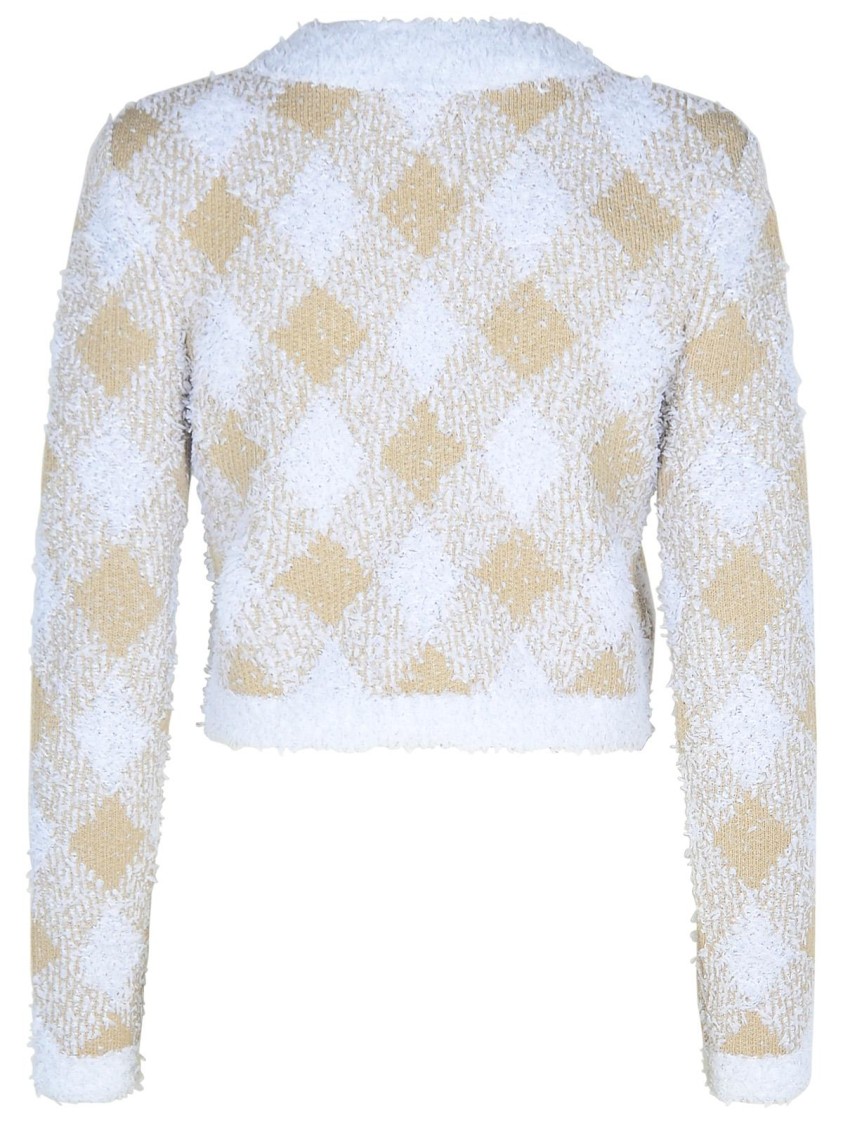 Balmain Vichy Check Tweed Knit Crop Jacket In Neutrals