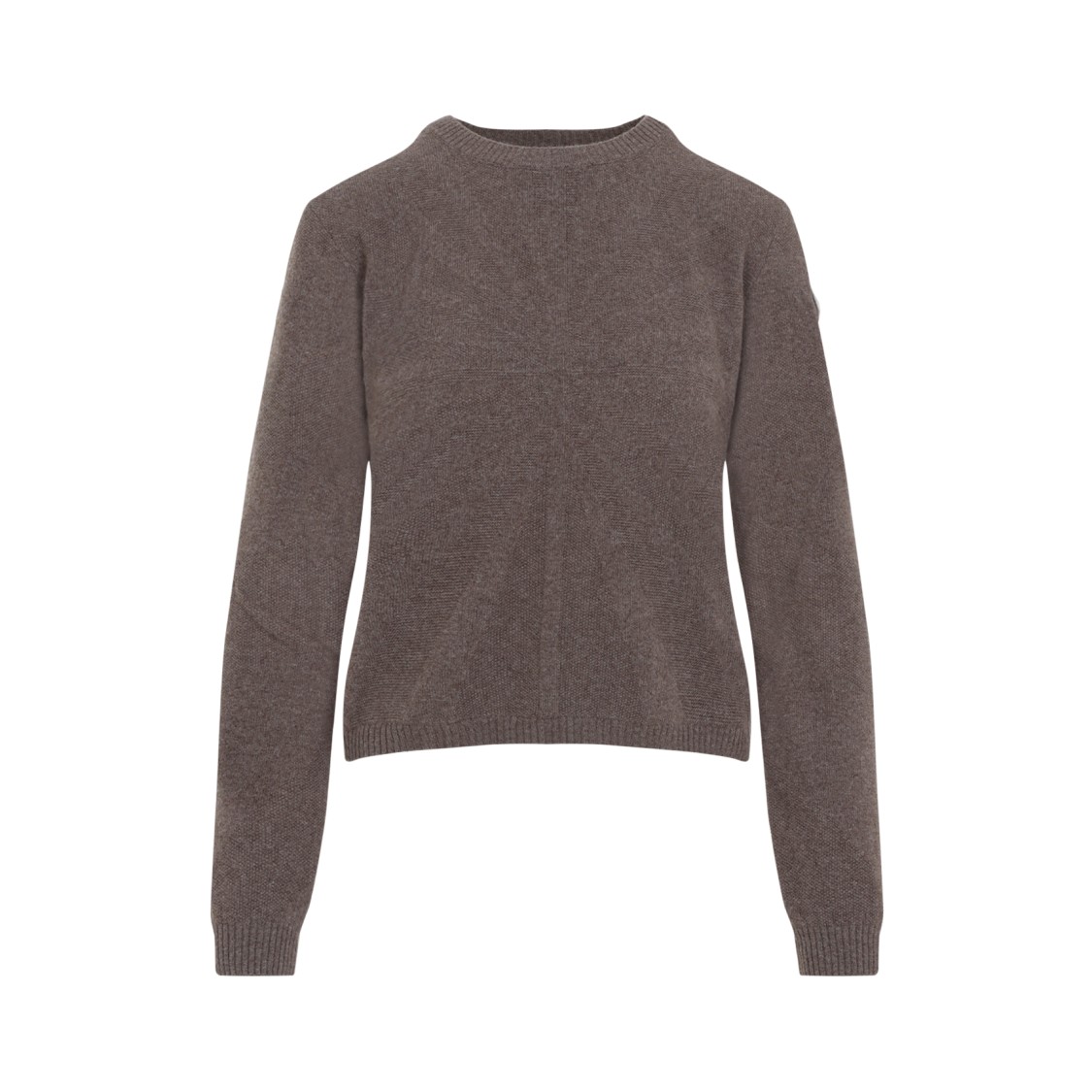 Moncler X Rick Owens Cropped Brown Knit Sweater With Round Neckline In Grey