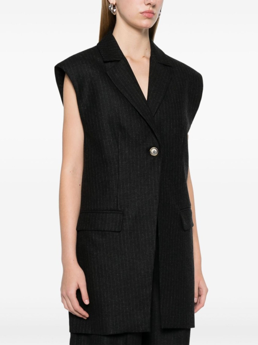 Le Sully Studio Pinstriped Wool Blend Vest With Shoulder Pads In Grey