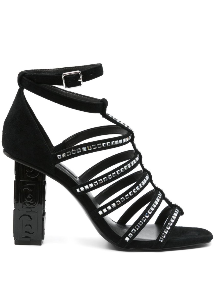 Shop Liu •jo Liu Jo Black Sandals With Striking Embellishments And Block Heel
