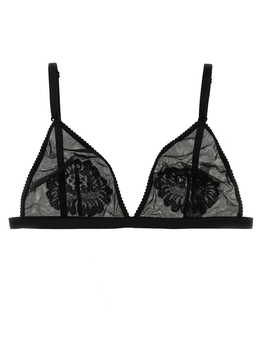 Dolce & Gabbana Dolce&gabbana Black Tulle Triangle Bra With Lace Details In Black