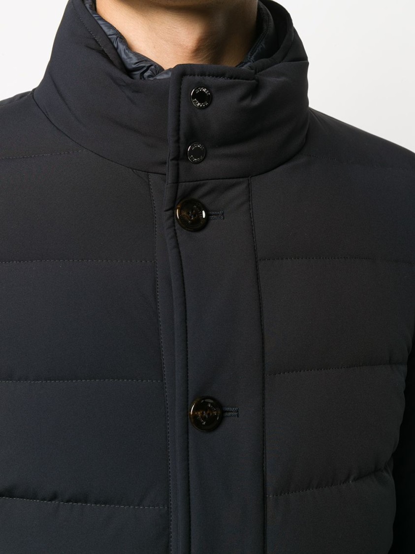 Moorer Padded Dark Blue Virgin Wool Parka With Stand-up Collar In Black