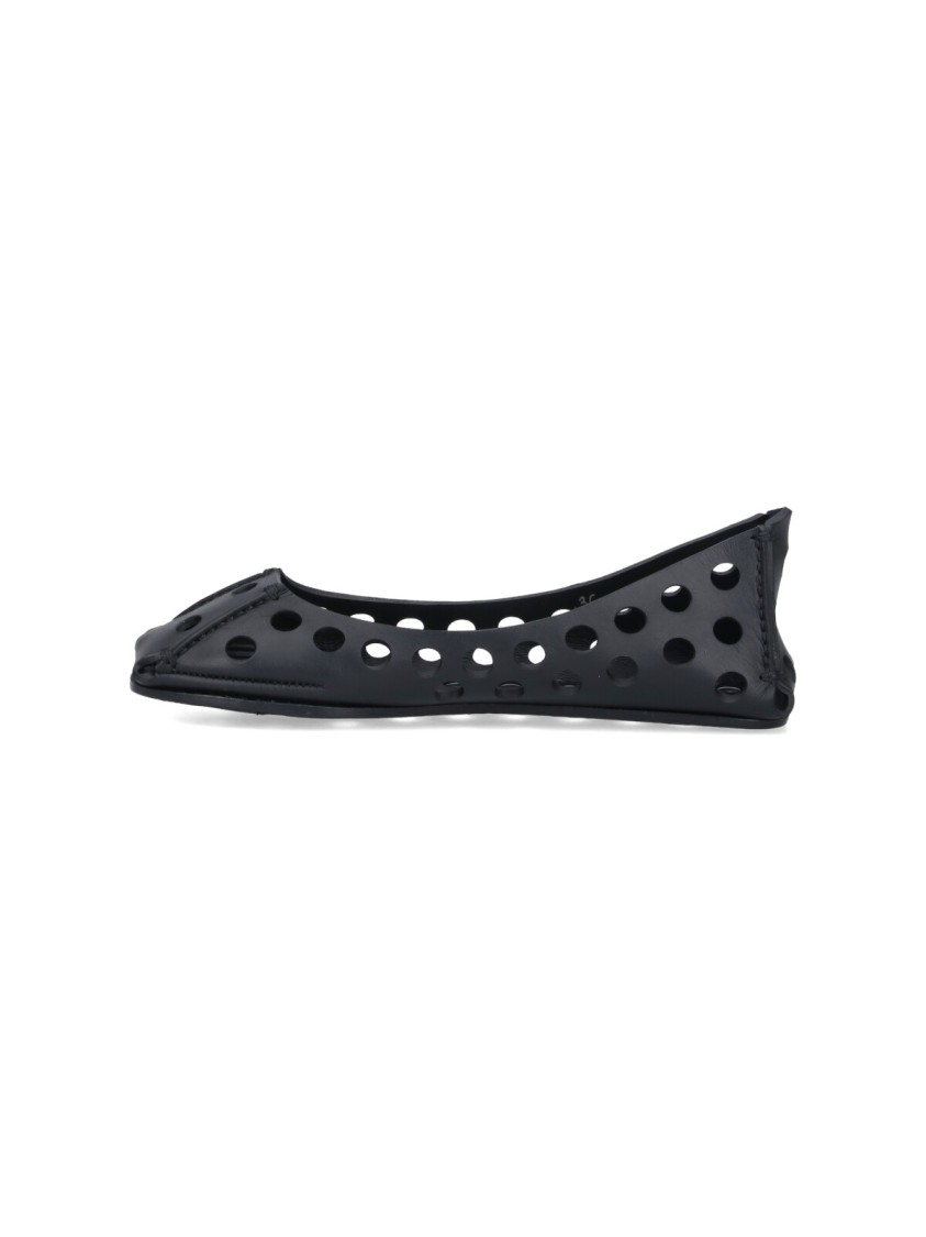 Alaïa Perforated Leather Ballerina Flats With Square Front Detail In Black